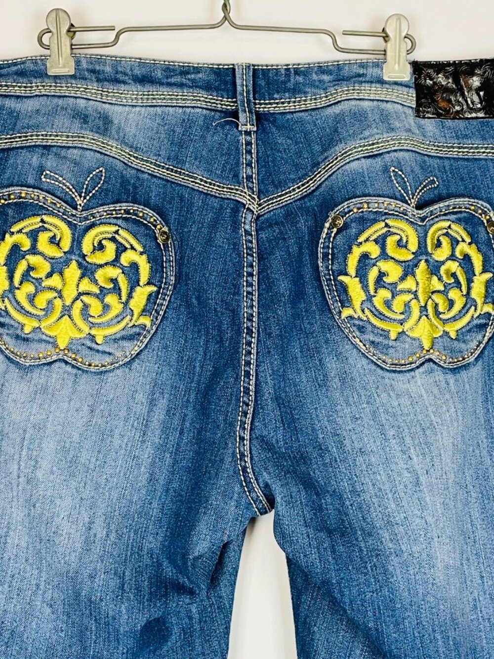 Vtg Apple Bottoms Jeans Sz 18 Medium Wash Studs Embroidered Y2K McBling Hip Hop